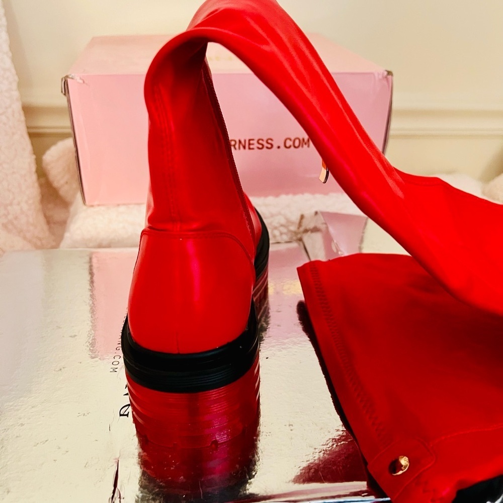 NIB Dolls Kill Azalea Wang Euro Thigh High Boots Surgplatform in Red - Picture 4 of 16